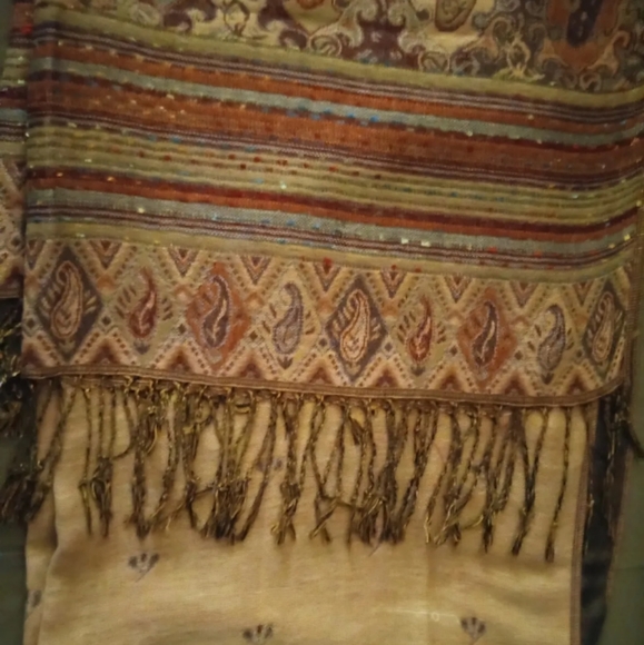 Pashmina Signed 100% Cashmere Vtg Paisley Design Reversib Scarf/Shawl 70x27" - Picture 1 of 14